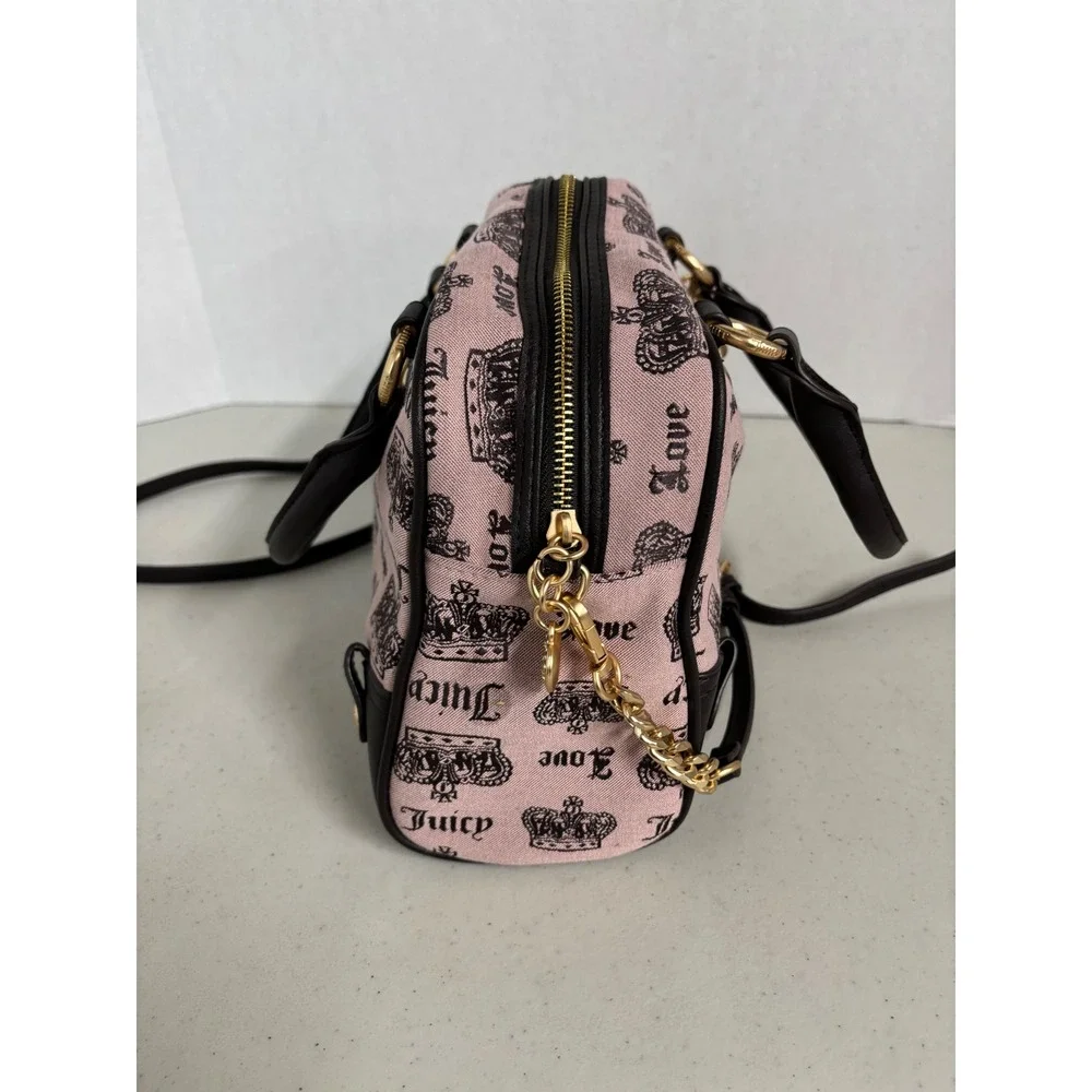 Juicy‎ Couture Pink Black Crown Monogram Satchel Crossbody Bag Rhinestone Logo